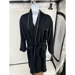 Intimo Luxe 100% Cashmere Robe Wrap Belt Black Gray Piping Men's XL
